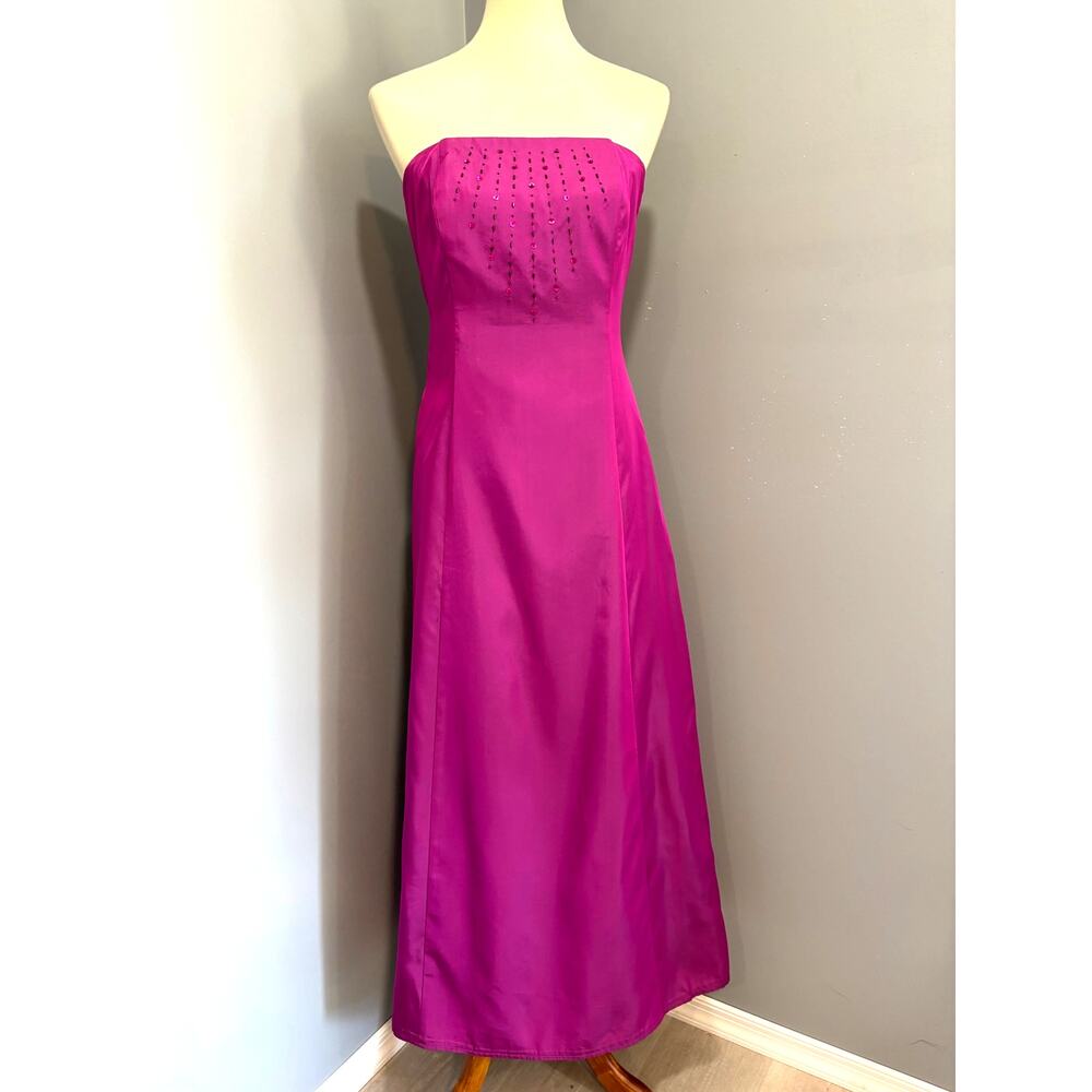 Purple Fuchsia Y2K Beaded Strapless Formal Prom Gown Dress Evening Size 6